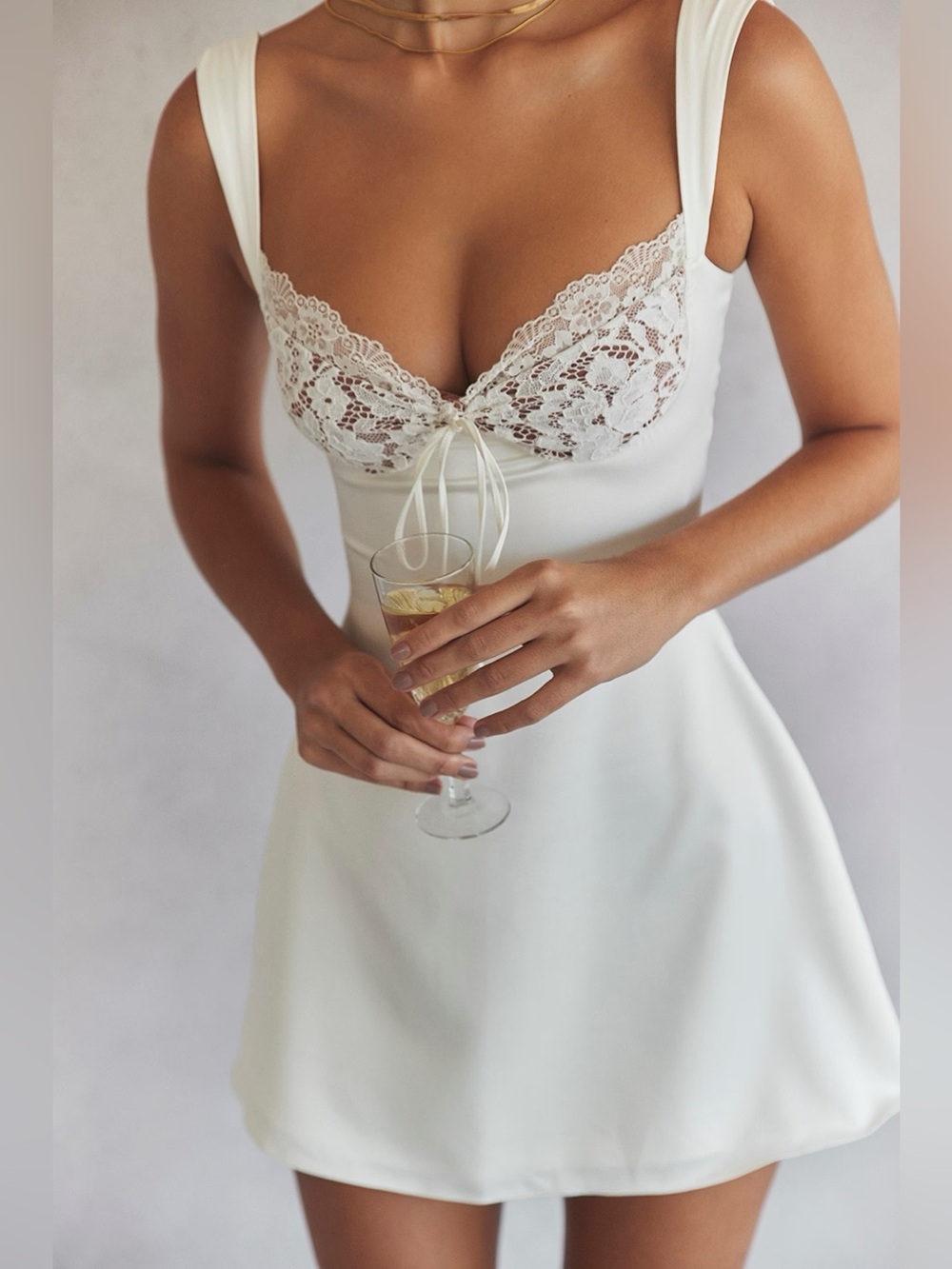 House of CB Adriana Ivory Satin And Lace Mini Dress Medium Plus Cup